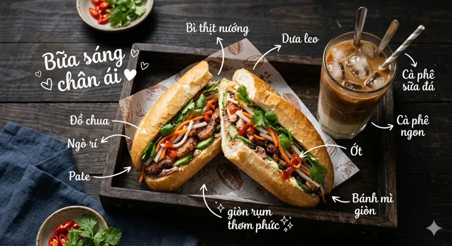 Prompt tạo ghi chú từng thành phần món ăn (bánh mì)