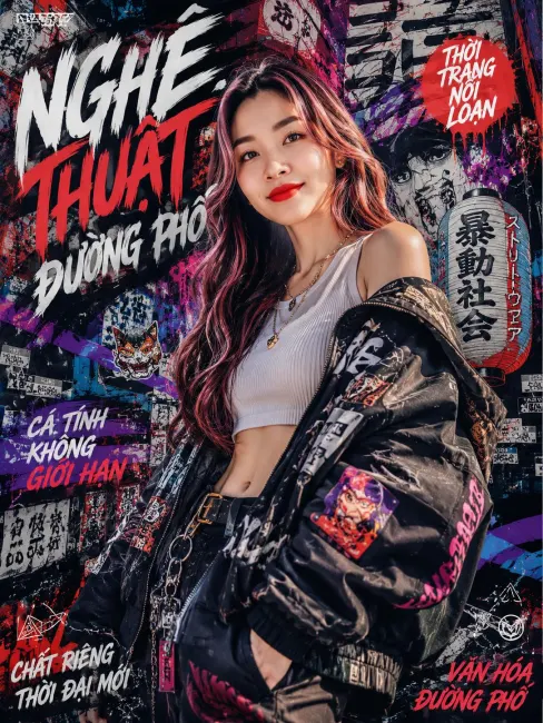 Prompt tạo ảnh poster phong cách đường phố Nhật Bản